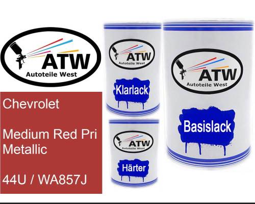 Chevrolet, Medium Red Pri Metallic, 44U / WA857J: 500ml Lackdose + 500ml Klarlack + 250ml Härter - Set, von ATW Autoteile West.